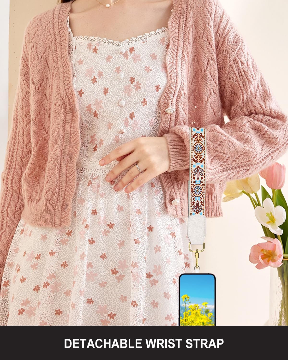 Crossbody Phone Strap with Wallet, Clip and Go Strap for Phone with Wallet, Adjustable Crossbody Cell Belt with Zippered Pouch, Neck Shoulder Cell Lanyard for Women, Black Great Wall