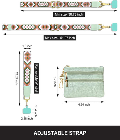 Crossbody Phone Strap with Wallet, Clip and Go Strap for Phone with Wallet, Adjustable Crossbody Cell Belt with Zippered Pouch, Neck Shoulder Cell Lanyard for Women, Black Great Wall