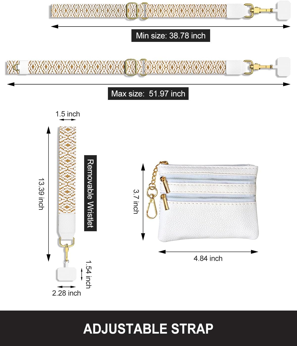 Crossbody Phone Strap with Wallet, Clip and Go Strap for Phone with Wallet, Adjustable Crossbody Cell Belt with Zippered Pouch, Neck Shoulder Cell Lanyard for Women, Black Great Wall