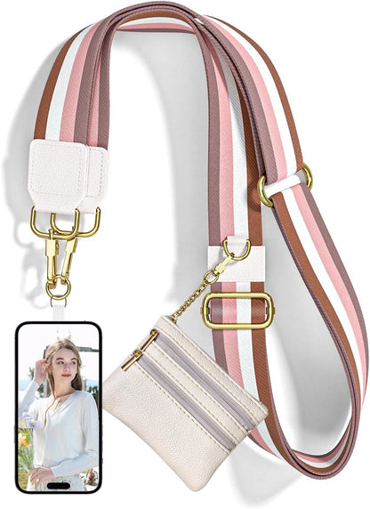 Crossbody Phone Strap with Wallet, Clip and Go Strap for Phone with Wallet, Adjustable Crossbody Cell Belt with Zippered Pouch, Neck Shoulder Cell Lanyard for Women, Black Great Wall