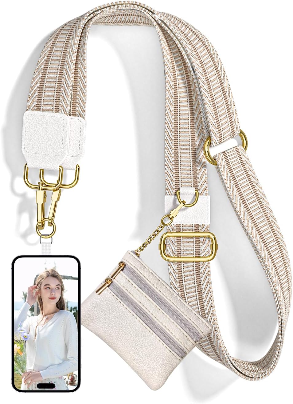 Crossbody Phone Strap with Wallet, Clip and Go Strap for Phone with Wallet, Adjustable Crossbody Cell Belt with Zippered Pouch, Neck Shoulder Cell Lanyard for Women, Black Great Wall