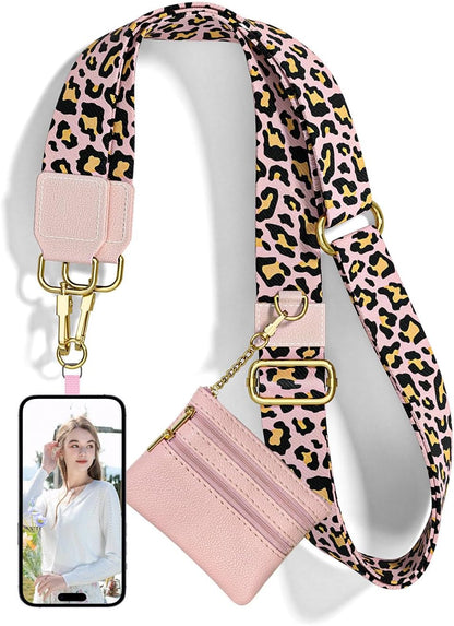 Crossbody Phone Strap with Wallet, Clip and Go Strap for Phone with Wallet, Adjustable Crossbody Cell Belt with Zippered Pouch, Neck Shoulder Cell Lanyard for Women, Black Great Wall