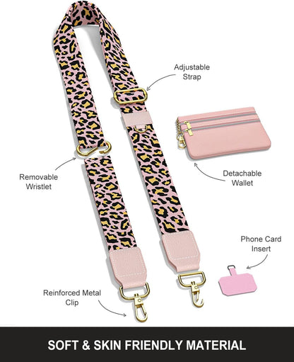 Crossbody Phone Strap with Wallet, Clip and Go Strap for Phone with Wallet, Adjustable Crossbody Cell Belt with Zippered Pouch, Neck Shoulder Cell Lanyard for Women, Black Great Wall