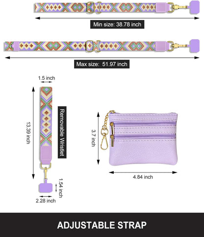 Crossbody Phone Strap with Wallet, Clip and Go Strap for Phone with Wallet, Adjustable Crossbody Cell Belt with Zippered Pouch, Neck Shoulder Cell Lanyard for Women, Black Great Wall