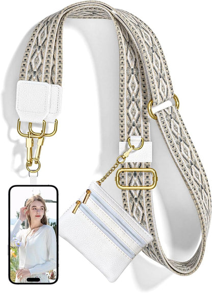 Crossbody Phone Strap with Wallet, Clip and Go Strap for Phone with Wallet, Adjustable Crossbody Cell Belt with Zippered Pouch, Neck Shoulder Cell Lanyard for Women, Black Great Wall