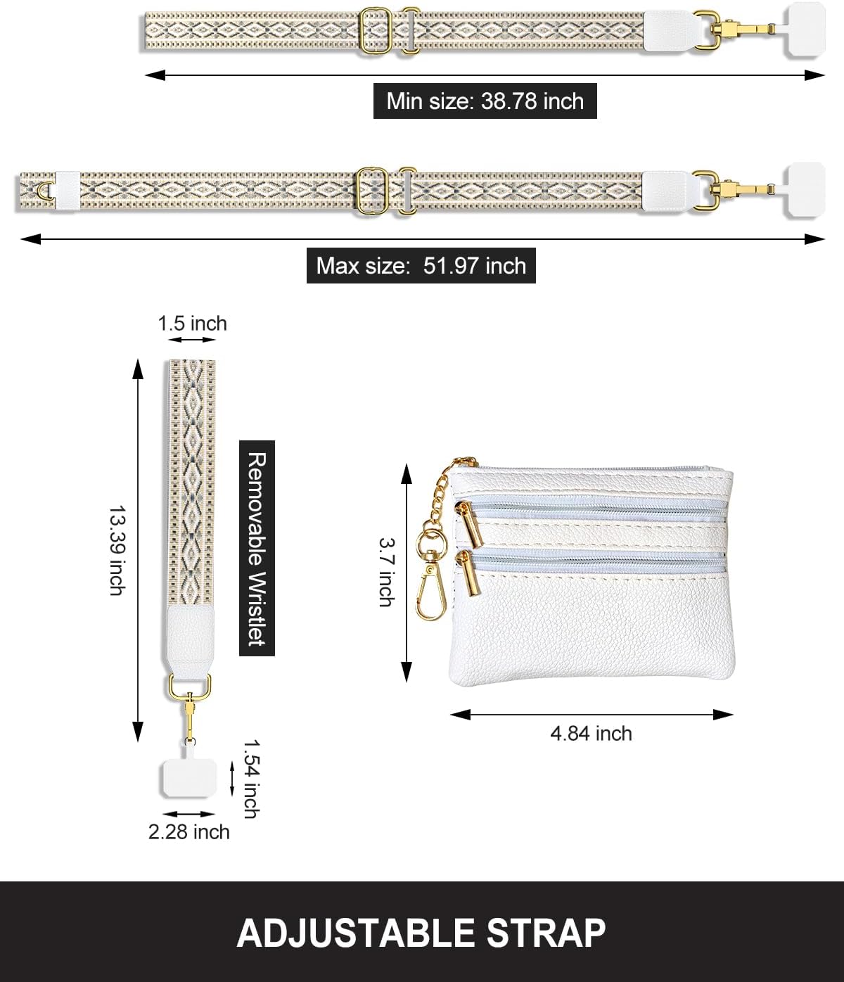 Crossbody Phone Strap with Wallet, Clip and Go Strap for Phone with Wallet, Adjustable Crossbody Cell Belt with Zippered Pouch, Neck Shoulder Cell Lanyard for Women, Black Great Wall