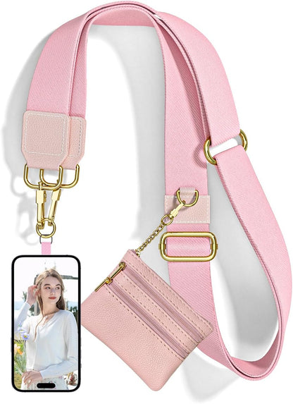 Crossbody Phone Strap with Wallet, Clip and Go Strap for Phone with Wallet, Adjustable Crossbody Cell Belt with Zippered Pouch, Neck Shoulder Cell Lanyard for Women, Black Great Wall
