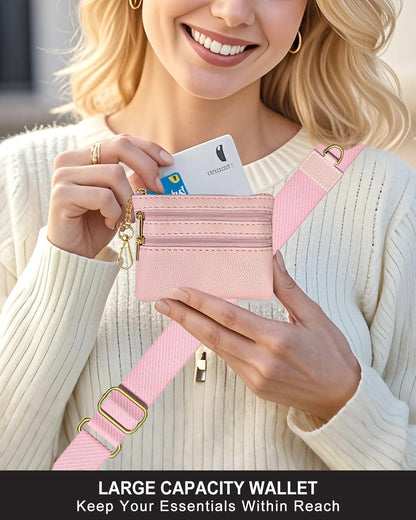 Crossbody Phone Strap with Wallet, Clip and Go Strap for Phone with Wallet, Adjustable Crossbody Cell Belt with Zippered Pouch, Neck Shoulder Cell Lanyard for Women, Black Great Wall