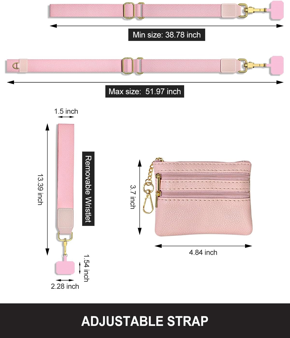 Crossbody Phone Strap with Wallet, Clip and Go Strap for Phone with Wallet, Adjustable Crossbody Cell Belt with Zippered Pouch, Neck Shoulder Cell Lanyard for Women, Black Great Wall