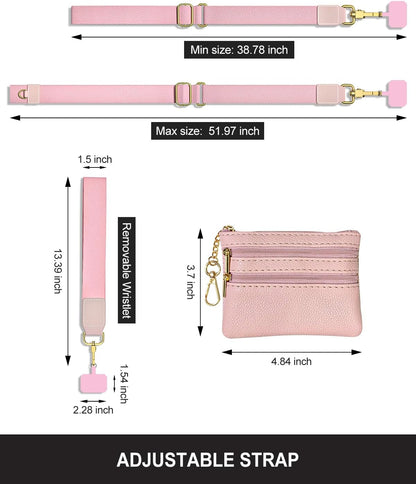 Crossbody Phone Strap with Wallet, Clip and Go Strap for Phone with Wallet, Adjustable Crossbody Cell Belt with Zippered Pouch, Neck Shoulder Cell Lanyard for Women, Black Great Wall