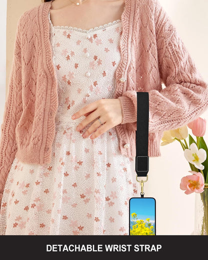 Crossbody Phone Strap with Wallet, Clip and Go Strap for Phone with Wallet, Adjustable Crossbody Cell Belt with Zippered Pouch, Neck Shoulder Cell Lanyard for Women, Black Great Wall