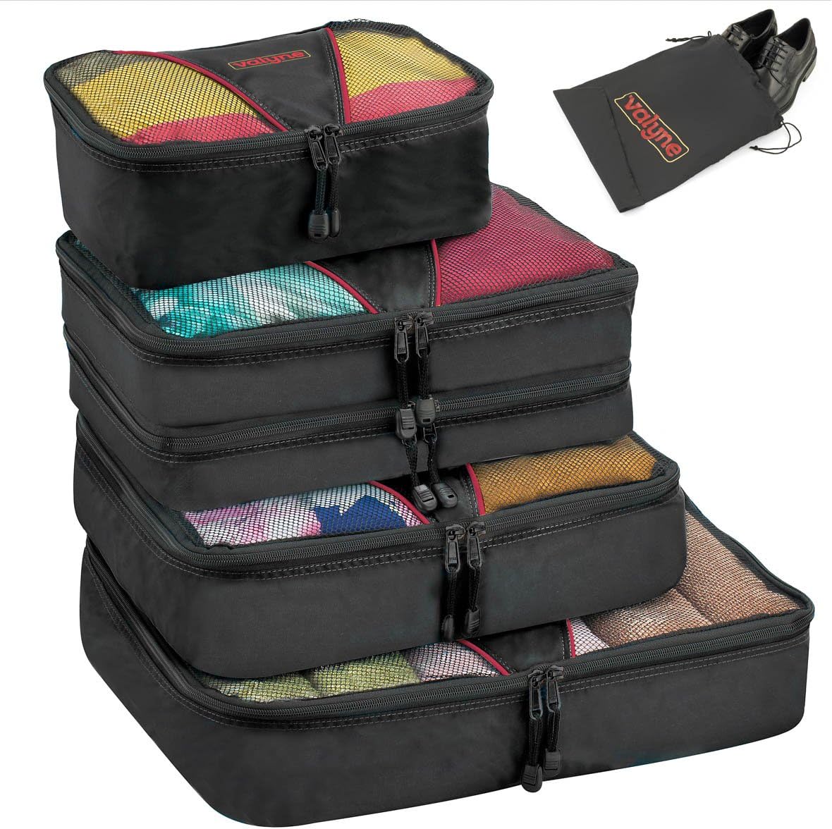 Packing Cubes 4-pcs Set, Luggage Travel Organizer Bags with a Free Laundry/shoe Bag