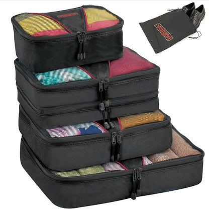 Packing Cubes 4-pcs Set, Luggage Travel Organizer Bags with a Free Laundry/shoe Bag