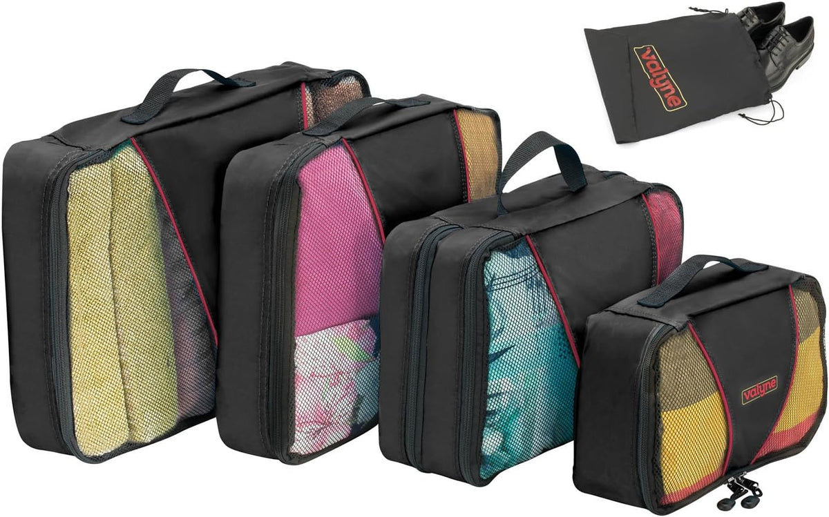 Packing Cubes 4-pcs Set, Luggage Travel Organizer Bags with a Free Laundry/shoe Bag