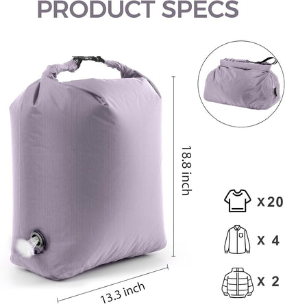 Travel Laundry Bag, Pump Free Vacuum Compression Dirty Clothes Bag Reusable Wet Dry Bags Large Capacity Space Saver Bags Camp Washable Clothes Organizer for Sports Dorm Laundromat (1 Pcs)(Purple, M）