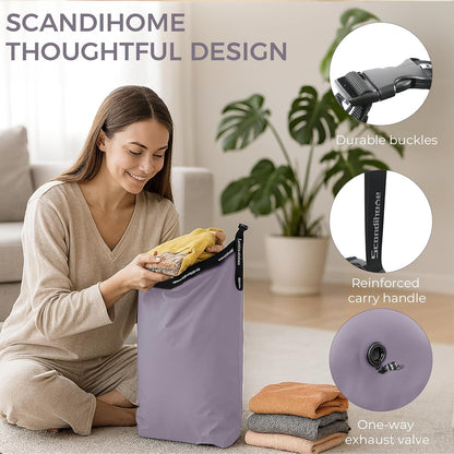 Travel Laundry Bag, Pump Free Vacuum Compression Dirty Clothes Bag Reusable Wet Dry Bags Large Capacity Space Saver Bags Camp Washable Clothes Organizer for Sports Dorm Laundromat (1 Pcs)(Purple, M）
