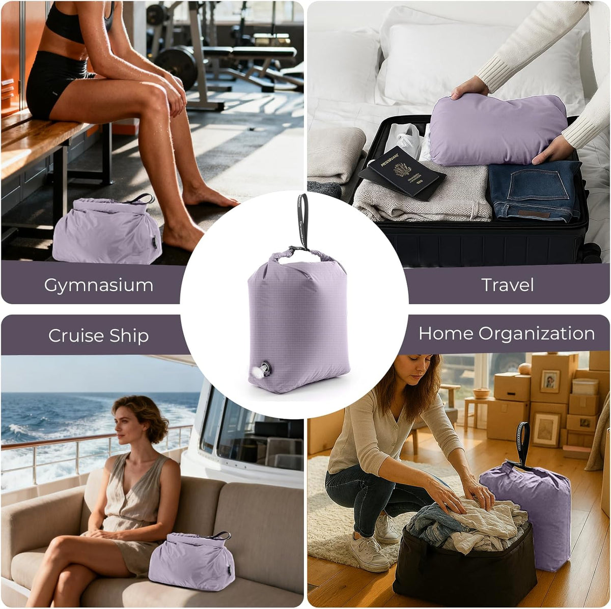 Travel Laundry Bag, Pump Free Vacuum Compression Dirty Clothes Bag Reusable Wet Dry Bags Large Capacity Space Saver Bags Camp Washable Clothes Organizer for Sports Dorm Laundromat (1 Pcs)(Purple, M）