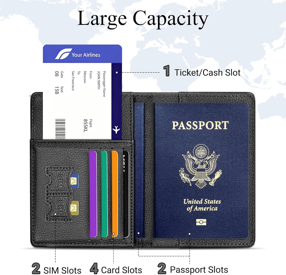 Passport Holder for Travel, Passport Cover for Men & Women, Card Wallet | Slim Family Passport Wallet, Small Card Holder with Elastic Closure, Textured Black