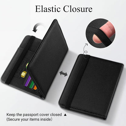 Passport Holder for Travel, Passport Cover for Men & Women, Card Wallet | Slim Family Passport Wallet, Small Card Holder with Elastic Closure, Textured Black
