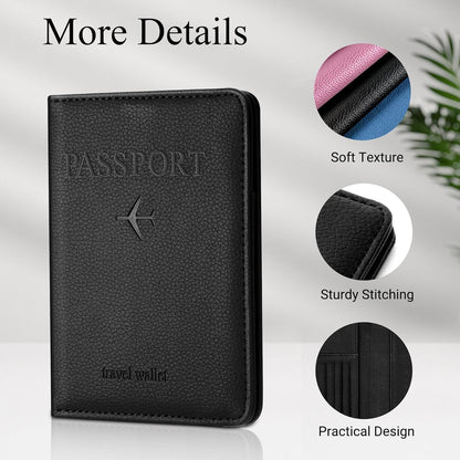 Passport Holder for Travel, Passport Cover for Men & Women, Card Wallet | Slim Family Passport Wallet, Small Card Holder with Elastic Closure, Textured Black
