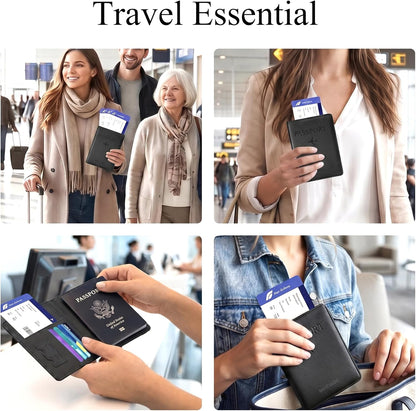 Passport Holder for Travel, Passport Cover for Men & Women, Card Wallet | Slim Family Passport Wallet, Small Card Holder with Elastic Closure, Textured Black