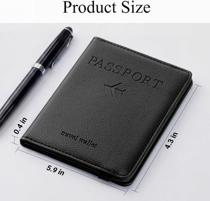 Passport Holder for Travel, Passport Cover for Men & Women, Card Wallet | Slim Family Passport Wallet, Small Card Holder with Elastic Closure, Textured Black