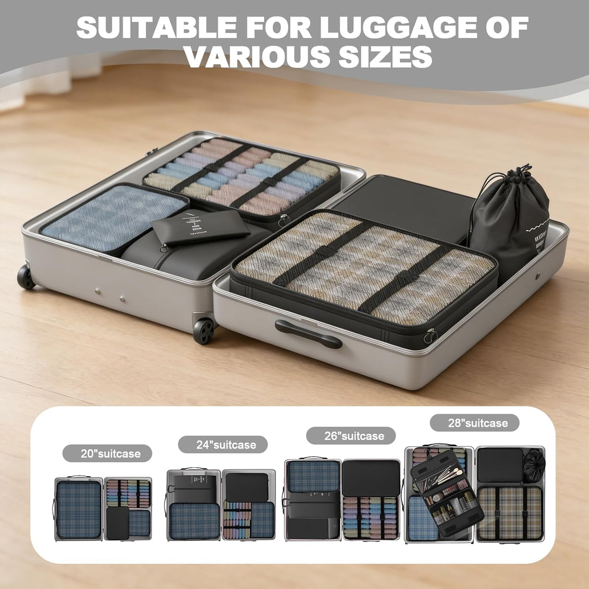 8 Set Packing Cubes for Travel,Suitcase Organizer Bags for Luggage with Shoe & Hanging Toiletry Bag, Vacation Essentials & Accessories for Cruise Ship, Airplane Must-Have,Road Trip & Camp Gifts(Cream)