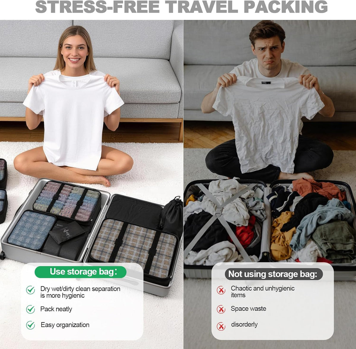 8 Set Packing Cubes for Travel,Suitcase Organizer Bags for Luggage with Shoe & Hanging Toiletry Bag, Vacation Essentials & Accessories for Cruise Ship, Airplane Must-Have,Road Trip & Camp Gifts(Cream)