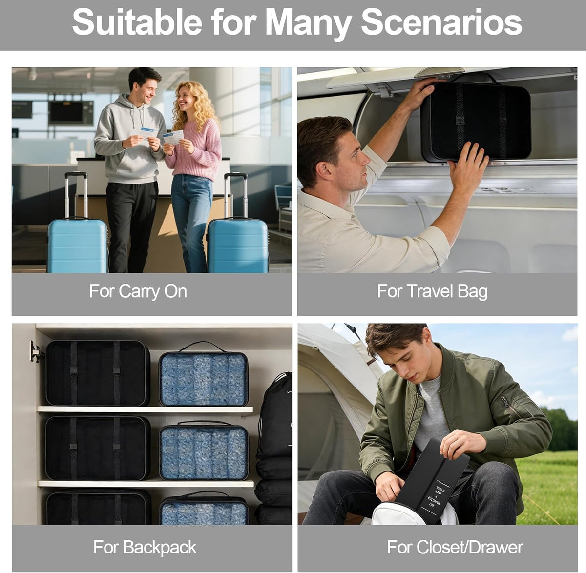 8 Set Packing Cubes for Travel,Suitcase Organizer Bags for Luggage with Shoe & Hanging Toiletry Bag, Vacation Essentials & Accessories for Cruise Ship, Airplane Must-Have,Road Trip & Camp Gifts(Cream)
