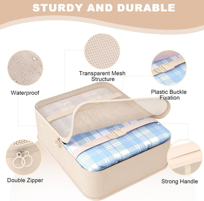 8 Set Packing Cubes for Travel,Suitcase Organizer Bags for Luggage with Shoe & Hanging Toiletry Bag, Vacation Essentials & Accessories for Cruise Ship, Airplane Must-Have,Road Trip & Camp Gifts(Cream)