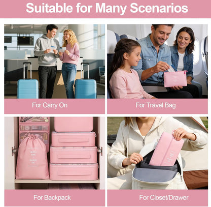 8 Set Packing Cubes for Travel,Suitcase Organizer Bags for Luggage with Shoe & Hanging Toiletry Bag, Vacation Essentials & Accessories for Cruise Ship, Airplane Must-Have,Road Trip & Camp Gifts(Cream)