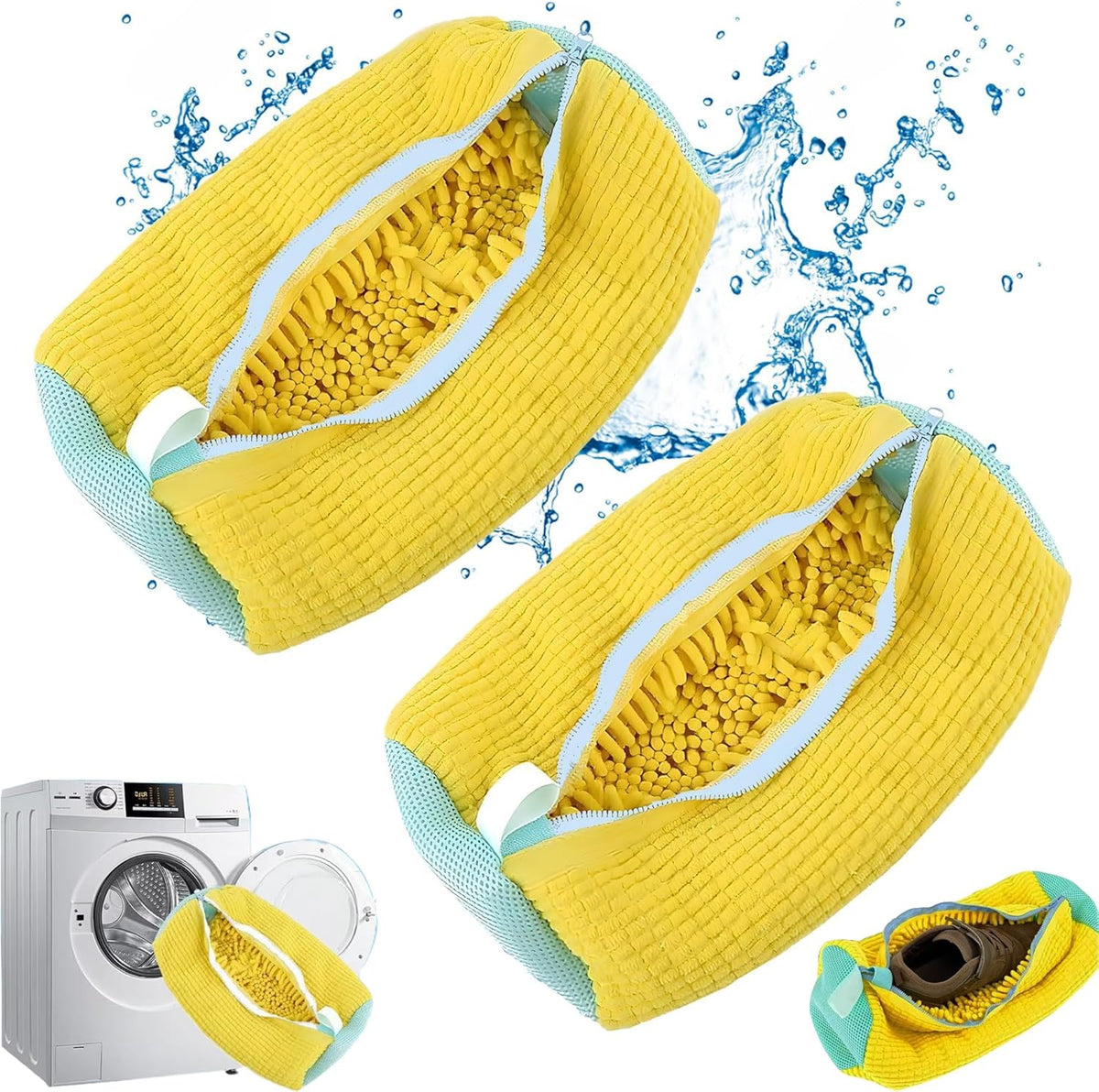 Shoe Washing Machine Bag,Shoe Laundry Bags for Sneakers, Reusable Shoe Cleaning Bag for All Shoe Sizes,Adjustable laundry bag for washing machine for 360°,2Pcs, Yellow