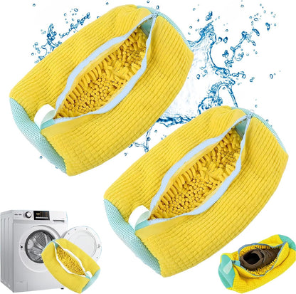 Shoe Washing Machine Bag,Shoe Laundry Bags for Sneakers, Reusable Shoe Cleaning Bag for All Shoe Sizes,Adjustable laundry bag for washing machine for 360°,2Pcs, Yellow