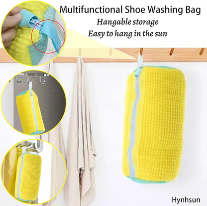 Shoe Washing Machine Bag,Shoe Laundry Bags for Sneakers, Reusable Shoe Cleaning Bag for All Shoe Sizes,Adjustable laundry bag for washing machine for 360°,2Pcs, Yellow