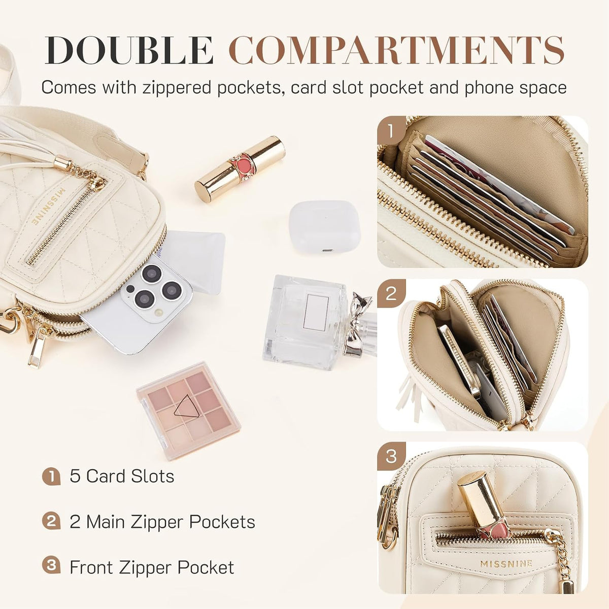 Small Crossbody Bags for Women RFID Cell Phone Purses Quilted Trendy Shoulder Purses with Wide Adjustable Strap