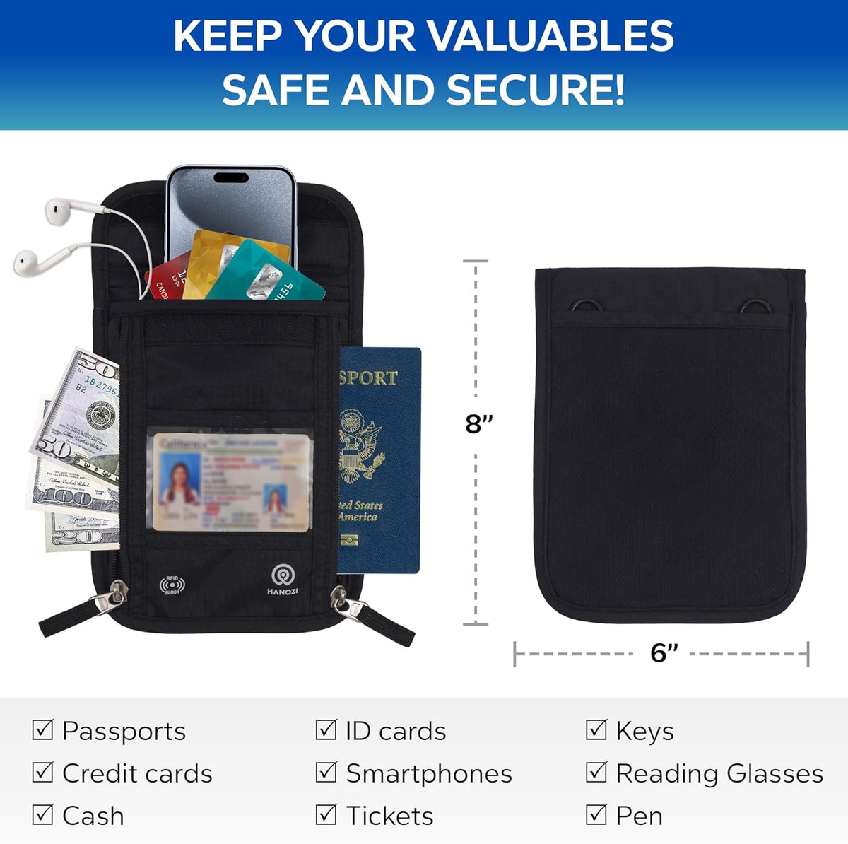 Travel Neck Wallet – Travel pouch and RFID Blocking Passport Holder for Women and Men - Slim Travel Wallet to Keep Your Cash, Passport, Credit Cards Safe. (Moss Grey)