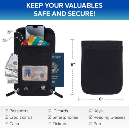 Travel Neck Wallet – Travel pouch and RFID Blocking Passport Holder for Women and Men - Slim Travel Wallet to Keep Your Cash, Passport, Credit Cards Safe. (Moss Grey)