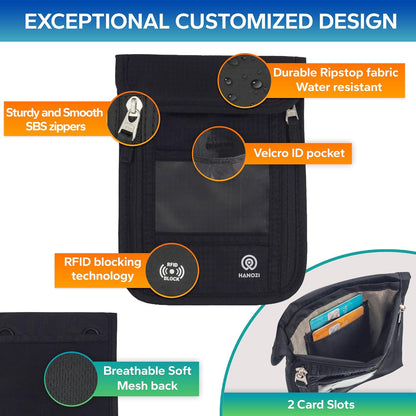 Travel Neck Wallet – Travel pouch and RFID Blocking Passport Holder for Women and Men - Slim Travel Wallet to Keep Your Cash, Passport, Credit Cards Safe. (Moss Grey)