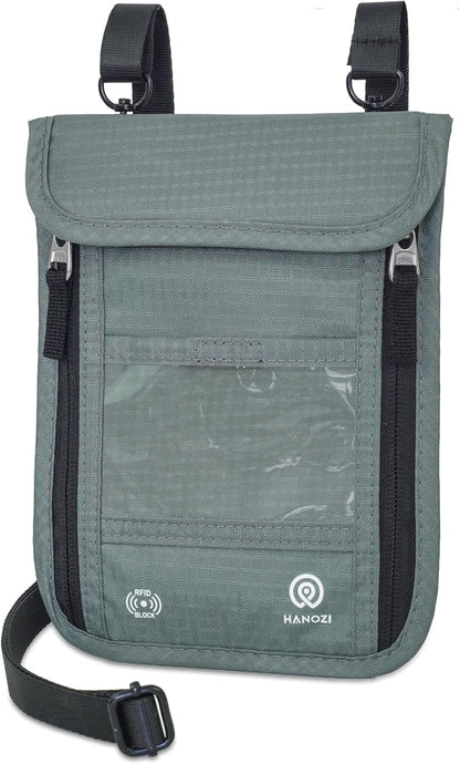 Travel Neck Wallet – Travel pouch and RFID Blocking Passport Holder for Women and Men - Slim Travel Wallet to Keep Your Cash, Passport, Credit Cards Safe. (Moss Grey)