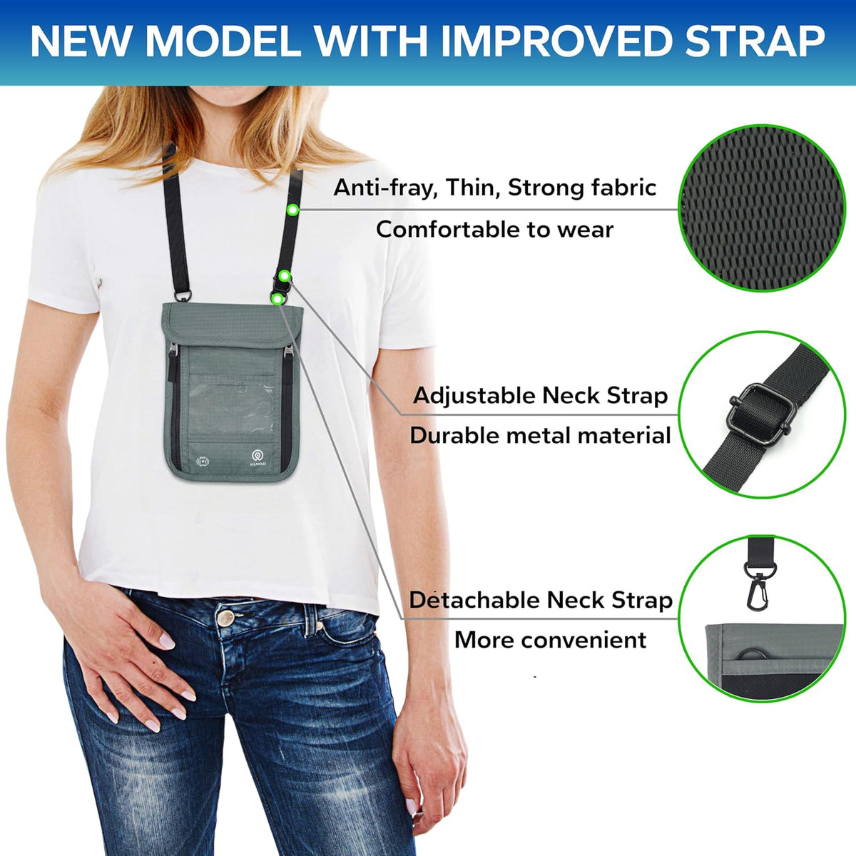 Travel Neck Wallet – Travel pouch and RFID Blocking Passport Holder for Women and Men - Slim Travel Wallet to Keep Your Cash, Passport, Credit Cards Safe. (Moss Grey)