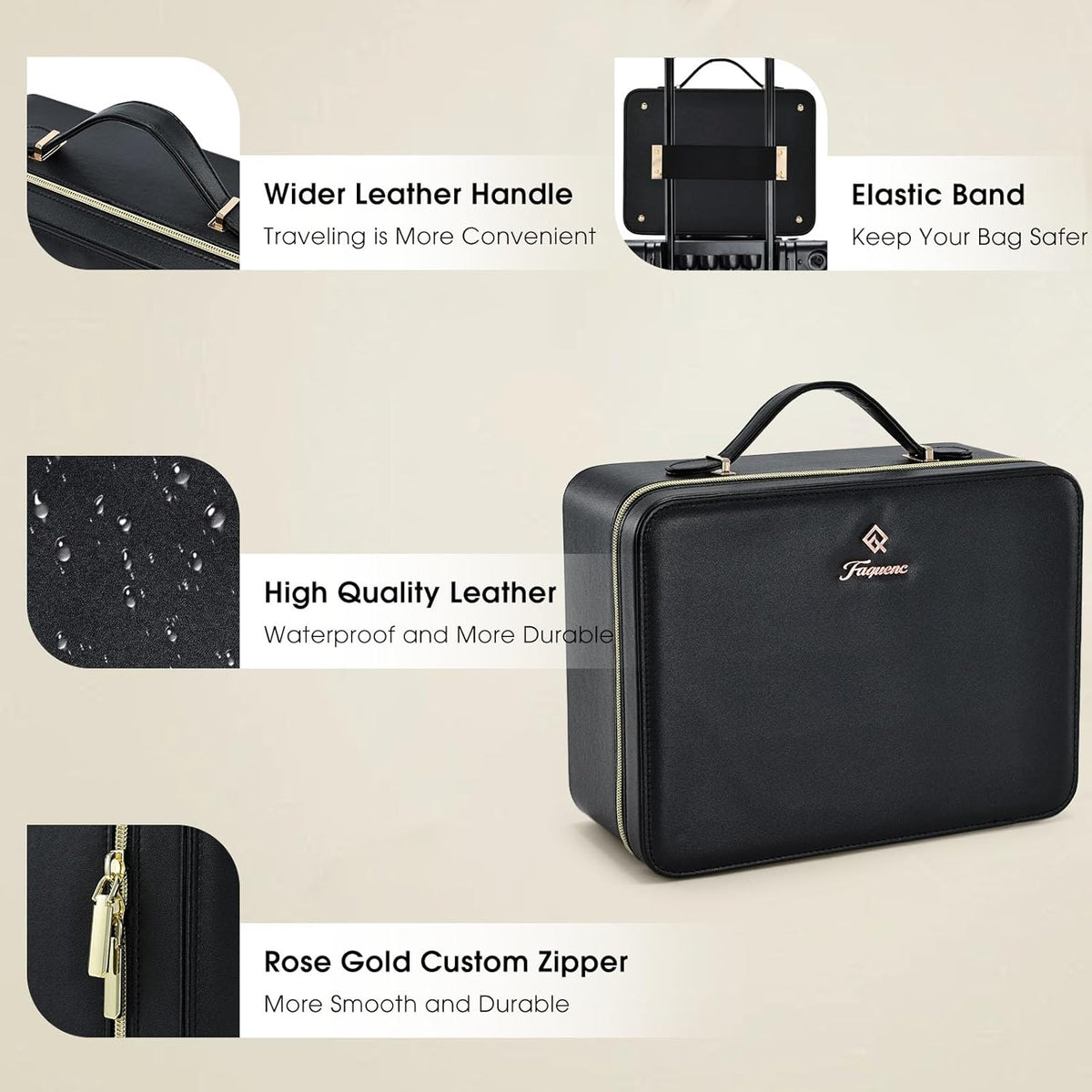 Leather Makeup Case with LED Lighted Mirror 11.4 Inch Travel Makeup Bag Adjustable Brightness in 3 Colors Cosmetic Organizer Artist Storage Bag with Dividers Brush Holder Bag Vanity White