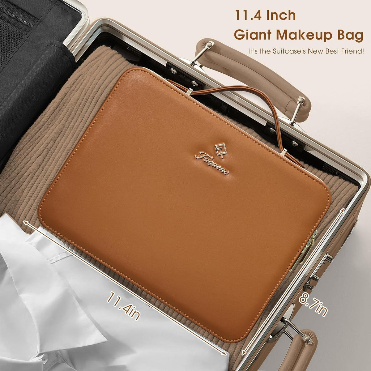 Leather Makeup Case with LED Lighted Mirror 11.4 Inch Travel Makeup Bag Adjustable Brightness in 3 Colors Cosmetic Organizer Artist Storage Bag with Dividers Brush Holder Bag Vanity White