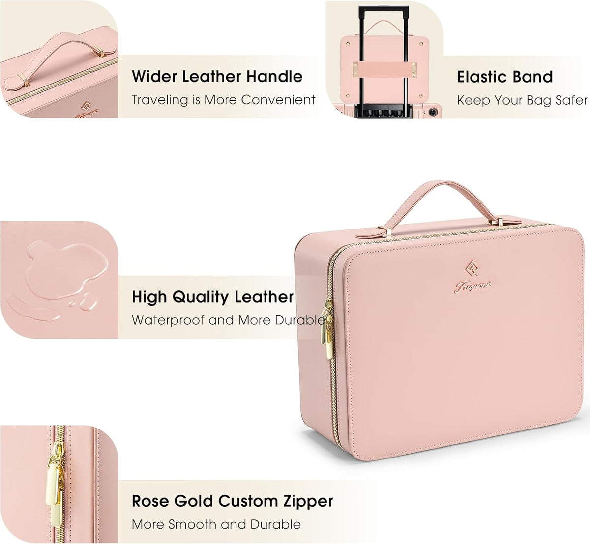 Leather Makeup Case with LED Lighted Mirror 11.4 Inch Travel Makeup Bag Adjustable Brightness in 3 Colors Cosmetic Organizer Artist Storage Bag with Dividers Brush Holder Bag Vanity White