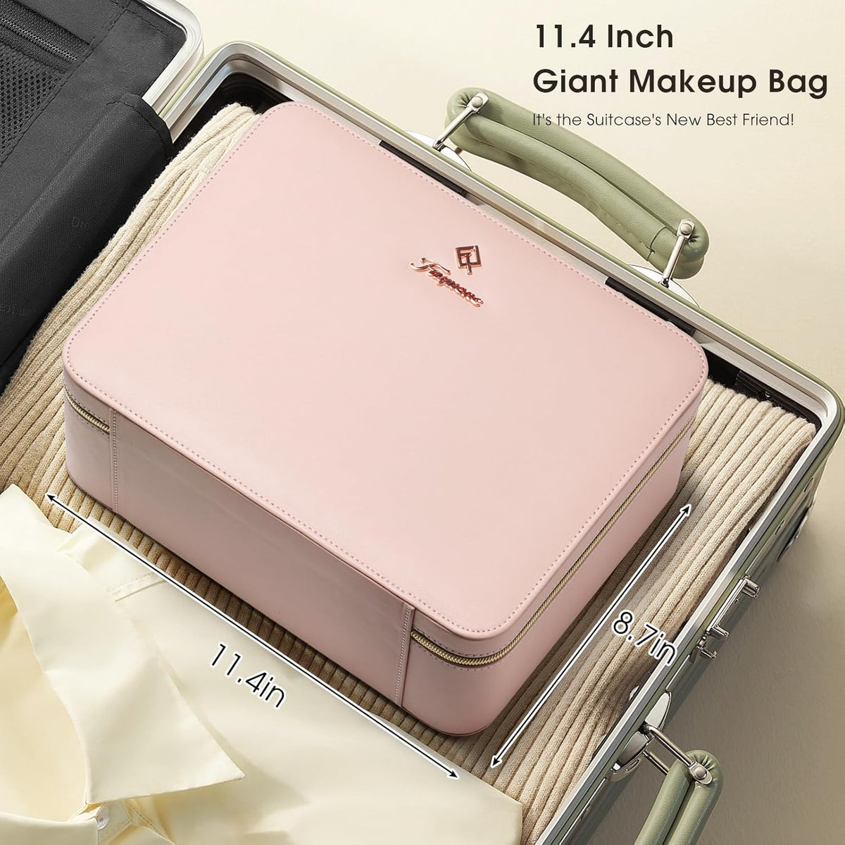 Leather Makeup Case with LED Lighted Mirror 11.4 Inch Travel Makeup Bag Adjustable Brightness in 3 Colors Cosmetic Organizer Artist Storage Bag with Dividers Brush Holder Bag Vanity White