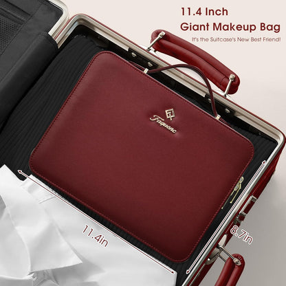 Leather Makeup Case with LED Lighted Mirror 11.4 Inch Travel Makeup Bag Adjustable Brightness in 3 Colors Cosmetic Organizer Artist Storage Bag with Dividers Brush Holder Bag Vanity White