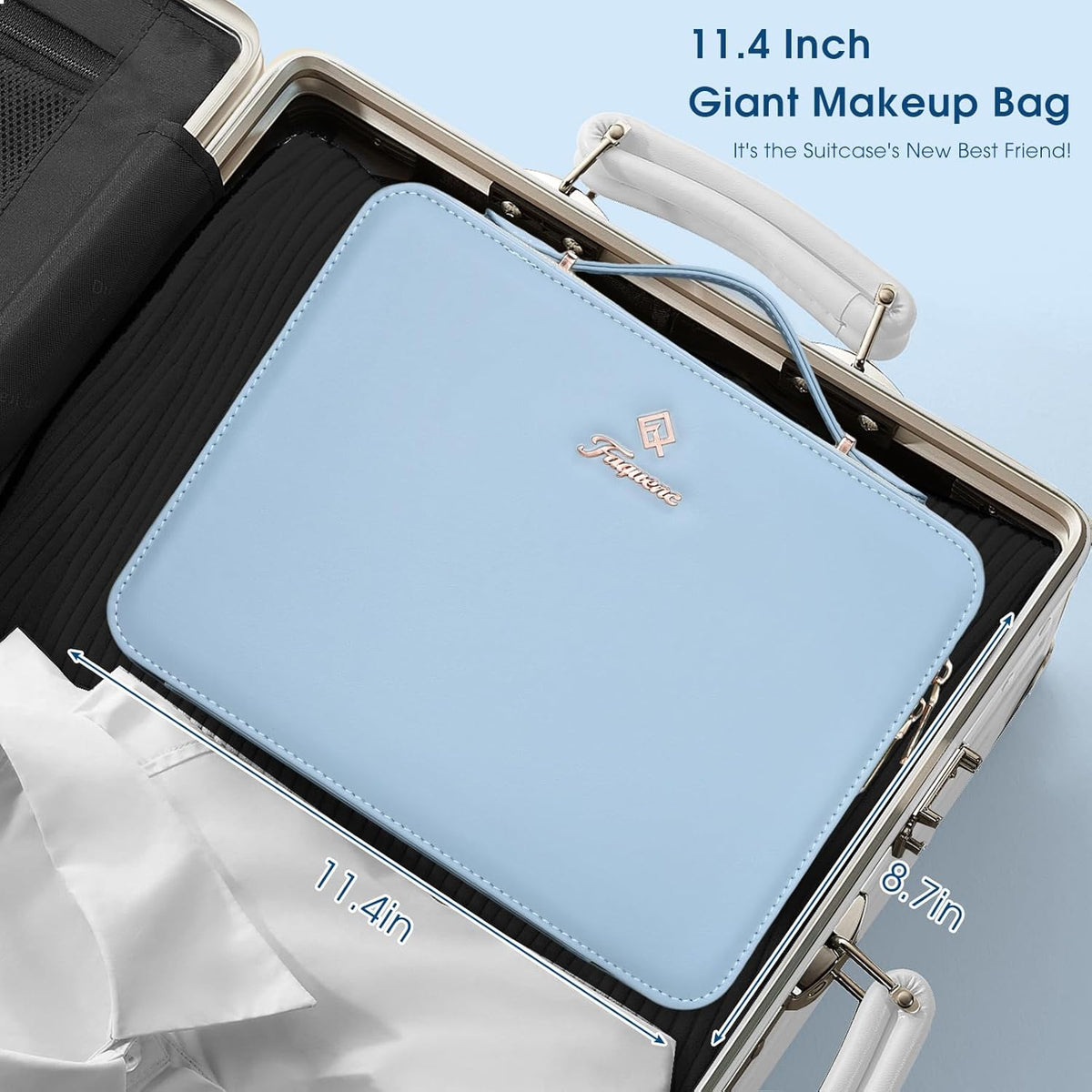 Leather Makeup Case with LED Lighted Mirror 11.4 Inch Travel Makeup Bag Adjustable Brightness in 3 Colors Cosmetic Organizer Artist Storage Bag with Dividers Brush Holder Bag Vanity White