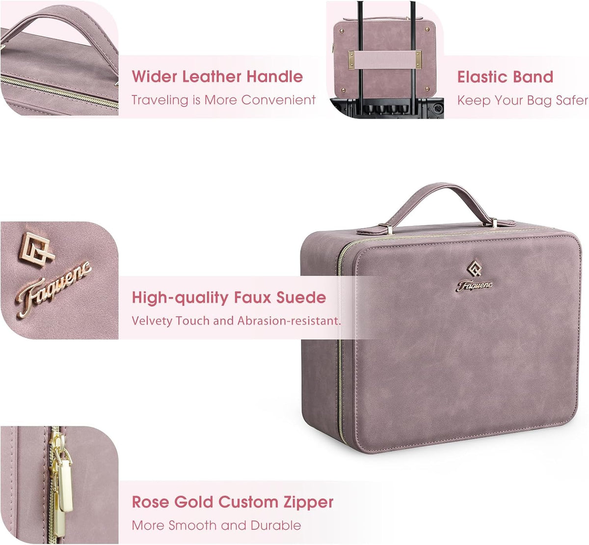 Leather Makeup Case with LED Lighted Mirror 11.4 Inch Travel Makeup Bag Adjustable Brightness in 3 Colors Cosmetic Organizer Artist Storage Bag with Dividers Brush Holder Bag Vanity White