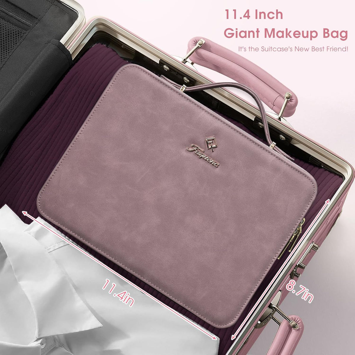 Leather Makeup Case with LED Lighted Mirror 11.4 Inch Travel Makeup Bag Adjustable Brightness in 3 Colors Cosmetic Organizer Artist Storage Bag with Dividers Brush Holder Bag Vanity White