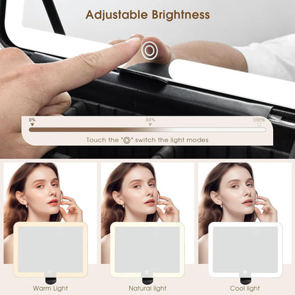 Leather Makeup Case with LED Lighted Mirror 11.4 Inch Travel Makeup Bag Adjustable Brightness in 3 Colors Cosmetic Organizer Artist Storage Bag with Dividers Brush Holder Bag Vanity White