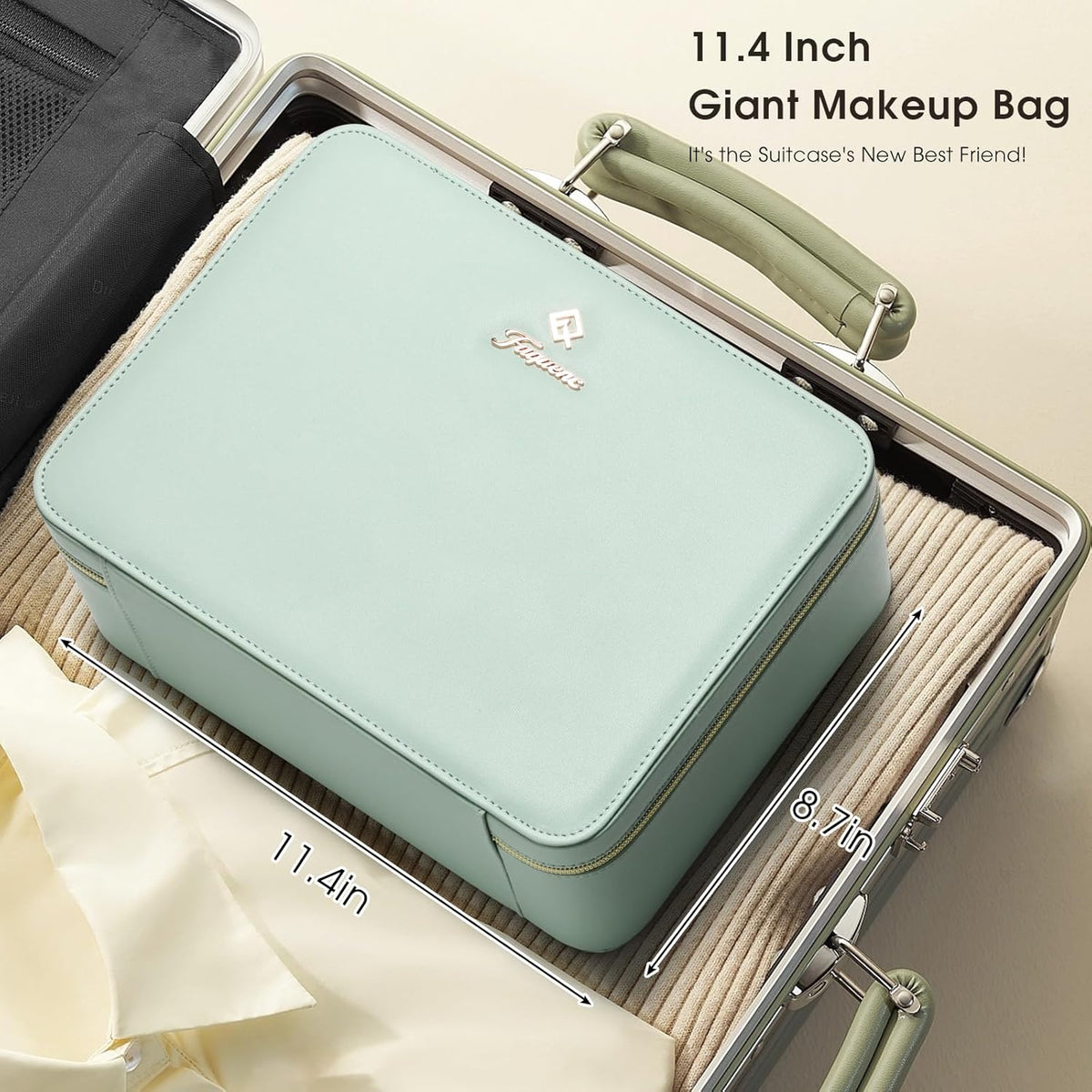 Leather Makeup Case with LED Lighted Mirror 11.4 Inch Travel Makeup Bag Adjustable Brightness in 3 Colors Cosmetic Organizer Artist Storage Bag with Dividers Brush Holder Bag Vanity White